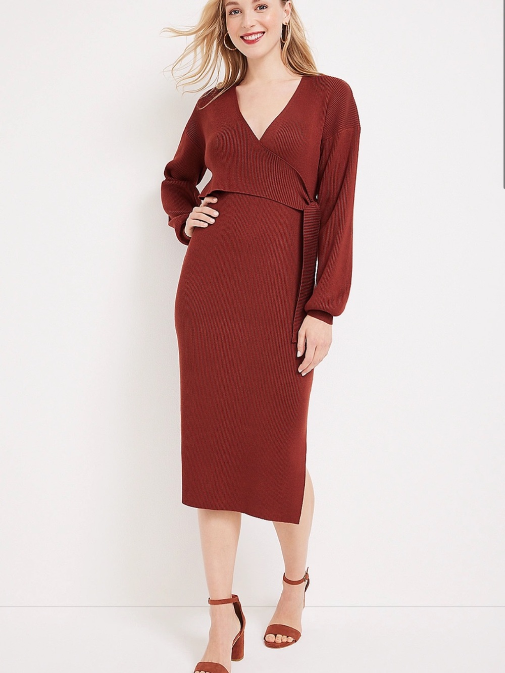 Maurices Wrap-Style‎ Rib Knit Midi Sweater Dress